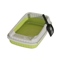 Low Entry Kitten Litter Box, Collapsible Shallow Litter Box Senior Cats Anti-Splashing Kitty Training Open Potty Pan Scoop Leak-Proof Pedal Cat Toilet No Smell Easy Clean (Green)