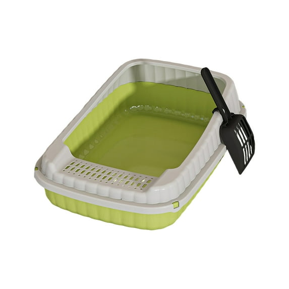 Low Entry Kitten Litter Box, Collapsible Shallow Litter Box Senior Cats Anti-Splashing Kitty Training Open Potty Pan Scoop Leak-Proof Pedal Cat Toilet No Smell Easy Clean (Green)