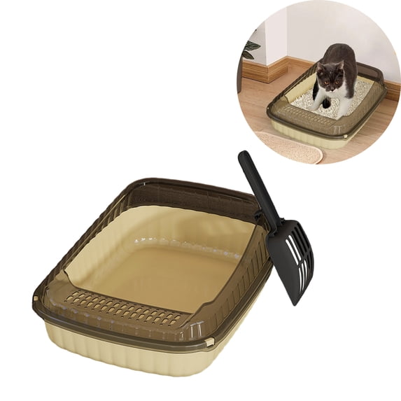 Low Entry Kitten Litter Box, Semi Enclosed High Sided Cat Litter Box with Splash Guard, Large Kitty Litter Pan for Big Cats with Scoop