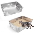 thumbnail image 1 of Low Entry Litter Box for Senior or Disabled & Injured Cats, Stainless Steel High Sided Enclosed Easy Step in Entry-Large Metal Kitty Litter Box for Kittens, Odor Control, 1 of 9