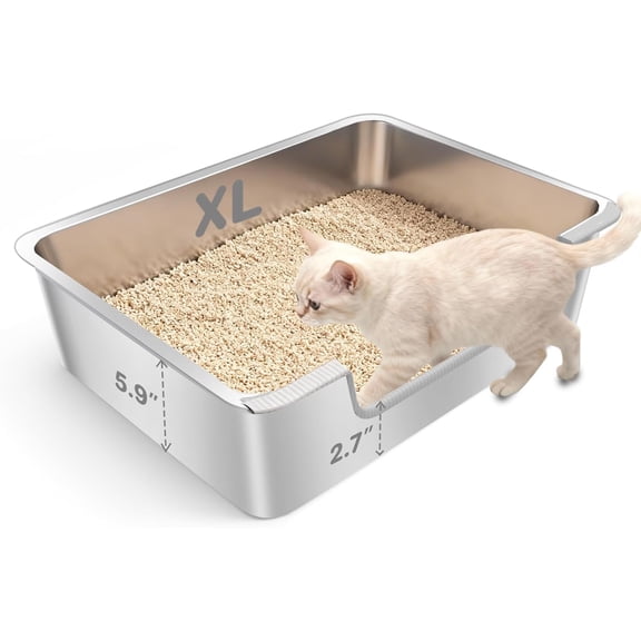 Low Entry Litter Box for Senior or Disabled & Injured Cats, Stainless Steel High Sided Enclosed Easy Step in Entry-Large Metal Kitty Litter Box for Kittens, Odor Control