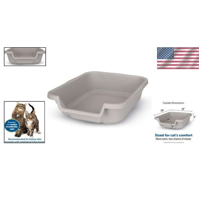 Low Entry Misty Gray Cat Litter Box for Seniors Easy Access & Durable
