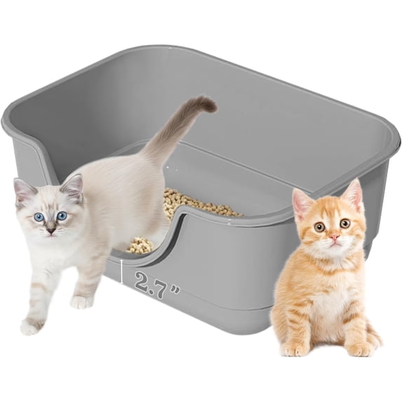Low Entry Small Litter Box for Kittens, Kitty Plastic Litter Boxes, Open Top, Anti-Splash High Sided Litter Tray Pan for Medium Pets, Puppy, Easy to Clean, 15.7" L*11.8" W*6.7" H (Grey)
