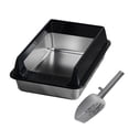 thumbnail image 1 of Low Entry Stainless Steel Cats Litter Box Half Enclosed Structure Air Circulations Odor Control Litter Container for, 1 of 8