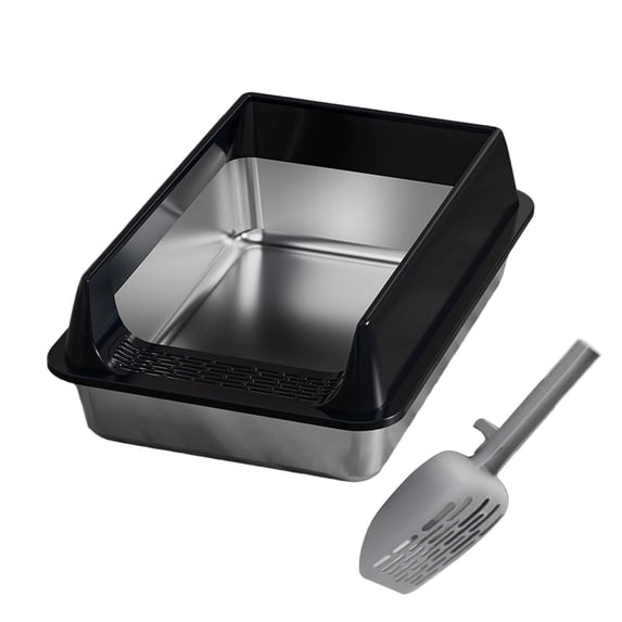 Low Entry Stainless Steel Cats Litter Box Half Enclosed Structure Air Circulations Odor Control Litter Container for