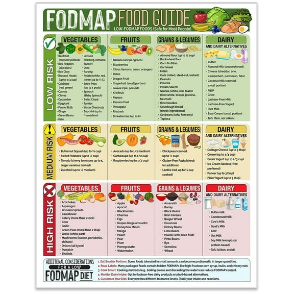 Low FODMAP Diet Poster IBS Symptom Relief Chart Digestive Health Food Guide for Kitchen Meal Prep FODMAP Food List for Bloating Gas Gut Health Wellness