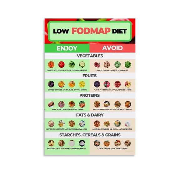Low FODMAP Food Chart List Poster Healthy Grocery Eating Poster Food Nutrition Guide (5) Canvas Painting for Living Room Bedroom Decor