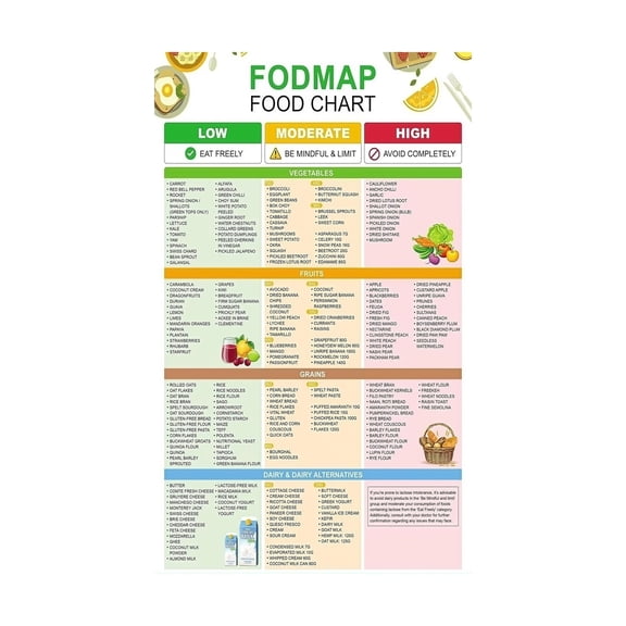 Low FODMAP IBS Friendly Food Chart Poster Digestive Health Food Map Gut Health Symptom Management Guide Healthy Eating Nutrition Reference Wall Art