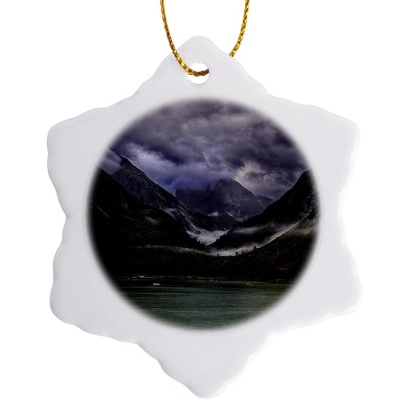 3drose, Low Flying Clouds in the Valley in Alaska, 3 inch Snowflake Porcelain Ornament
