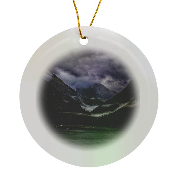 3drose, Low Flying Clouds in the Valley in Alaska, Circle Porcelain Ornament