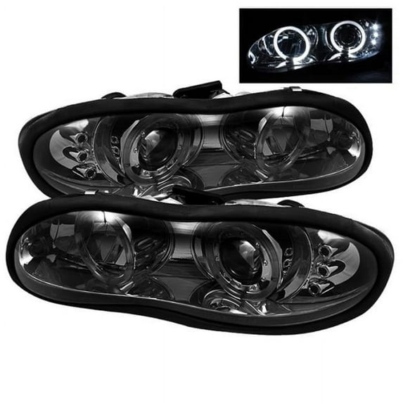 Low H1 Halo LED Projector Headlights for 1998-2002 Chevy Camaro - Smoke