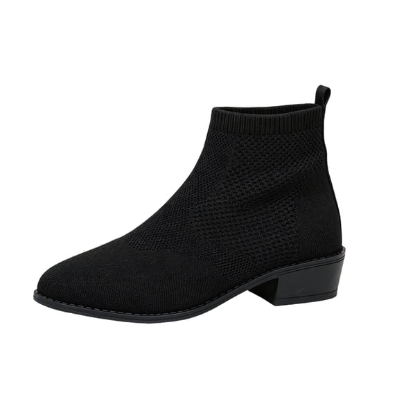 Low Heel Ankle Boots for Women Chunky Heel Knit Sock Boots Slip On Stretchy Comfortable Short Boots Fashion Heeled Booties Dress Shoes for Fall & Winter