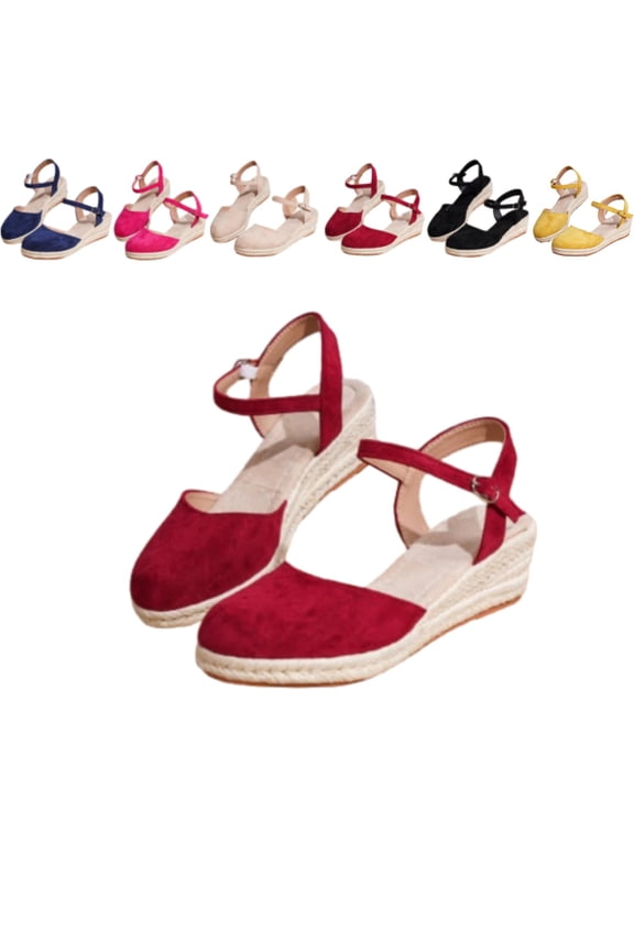 Low Heel Closed Toe Espadrilles Wedges for Women, Womens Dressy Casual Faux Suede Ankle Strap Platform Sandals, Low Wedge Formal Dress Shoes for Wedding Party