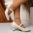 thumbnail image 1 of Low Heel Shoes for Women Square Toe Casual with Ankle Strap Mary Jane Shoes (White 7), 1 of 6