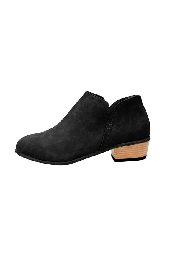 Low Heel Slip On Ankle Boots Women Fashion Chunky Heel V Cutout Booties Western Shoes Fall Winter Casual Suede Shoes