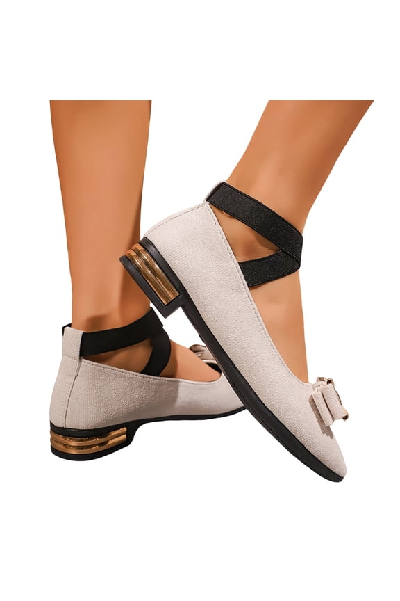 Low Heeled Dress Shoes for Women Suede Bow Closed Pointed Toe Pumps Stretch Ankle Strap Slip on Office Work Weeding Party Heels White Size 7.5