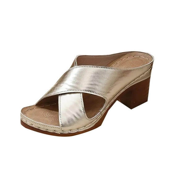 Low Heeled Sandals for Women Outdoor Chunky Heels Slippers Open Toe Block Summer Slip On Shoes Women's Fashionable Casual Versatile Spring And Summer New Wedge Heel Thick Bottom Beach Casual Sandals