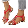thumbnail image 1 of Low Heeled Sandals for Women Vintage Rhinestone Open Toe Elegant Dressy Party Prom Heels Elastic Ankle Strap Red Size 9, 1 of 8