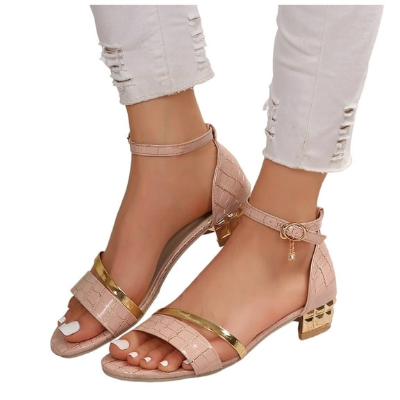 Low Heels Dress Sandals for Women Ladies 2025 Fashion Metallic Plaid Rhinestones Formal Dressy Shoes Summer
