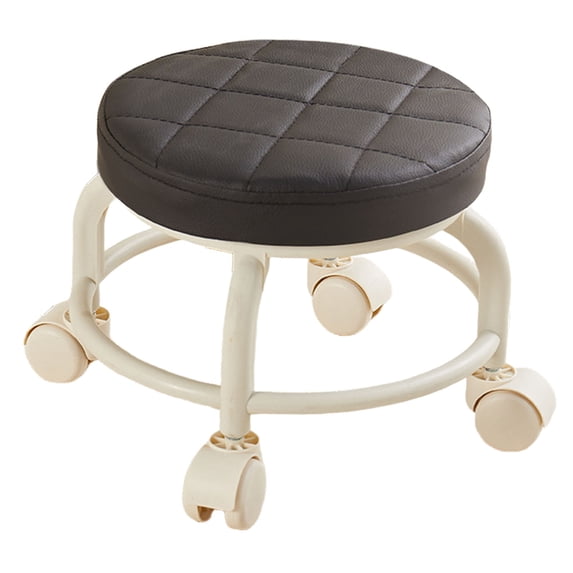 Low Height Round Rolling Stool With Wheels, Portable Rest Seat For Living Room Bedside Salon Pedicure Black