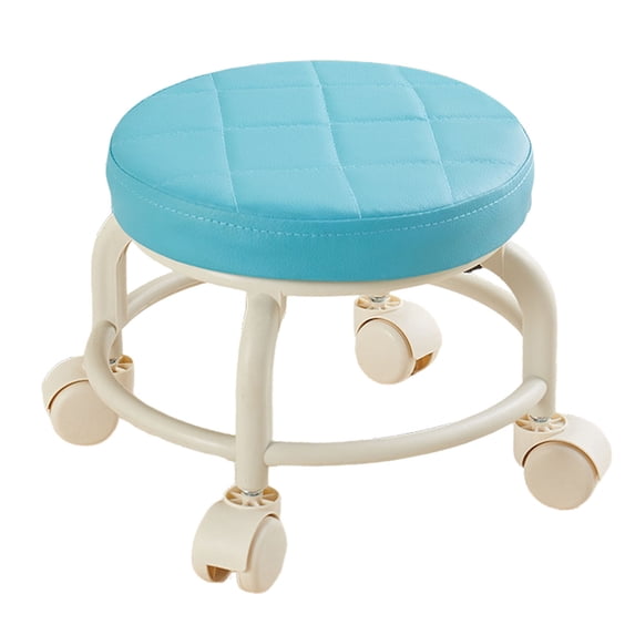 Low Height Round Rolling Stool With Wheels, Portable Rest Seat For Living Room Bedside Salon Pedicure Blue