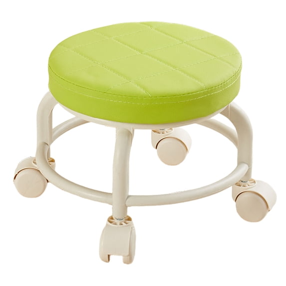 Low Height Round Rolling Stool With Wheels, Portable Rest Seat For Living Room Bedside Salon Pedicure Green