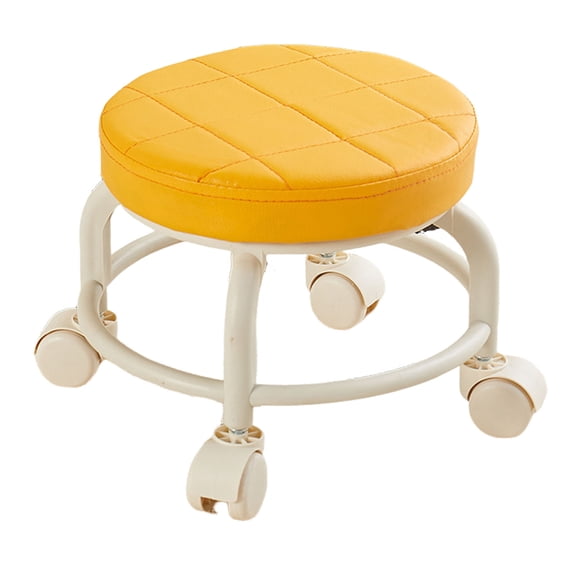Low Height Round Rolling Stool With Wheels, Portable Rest Seat For Living Room Bedside Salon Pedicure Orange