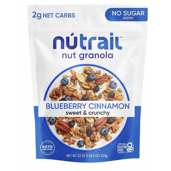 Low Karb NuTrail, Keto Blueberry Nut Granola Healthy Breakfast Cereal, Low Carb Snacks & Food, Almonds, Pecans, Coconut and More, 2g Net Carbs, 1.37 lb, 22 Oz