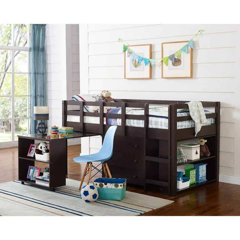 Low Loft Bed Twin Loft Bed with Desk Kids Beds for Boy Solid Pine