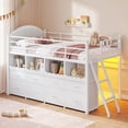 thumbnail image 1 of Low Loft Bed Twin Size with 8 Storage Drawers and LED Lights, Metal Loft Bed Frame with Bookcase Storage, Safety Guardrail and Under-Bed Play Space, White, 1 of 9