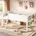 thumbnail image 1 of Bellemave Twin Size Low Loft Bed with Bookshelf, Solid Wood Loft Bed Frame with Ladders & Full-Length Guardrails, Low Profile Bed with Slats for Kids Teens, No Box Spring Needed, Pink, 1 of 11
