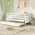 thumbnail image 1 of Low Loft Bed Twin Size with Full Safety Fence, Climbing ladder, Storage Drawers and Trundle White Solid Wood Bed, 1 of 9