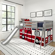 Low Loft With Easy Slide & Firetruck Curtain, Grey