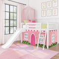 thumbnail image 1 of Low Loft With Easy Slide & Light Pink & White Farmhouse Curtain, White, 1 of 10