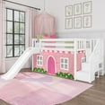 thumbnail image 1 of Low Loft With Stairs, Easy Slide & Light Pink & White Farmhouse Curtain, White, 1 of 10