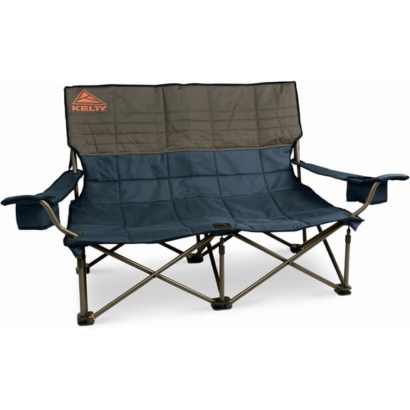 Low Loveseat Oversized 2-Person Heavy Duty Folding Camp Chair, Double Seat for Soccer Games, Tailgating, Beach Days (Low Height/Dark Shadow)