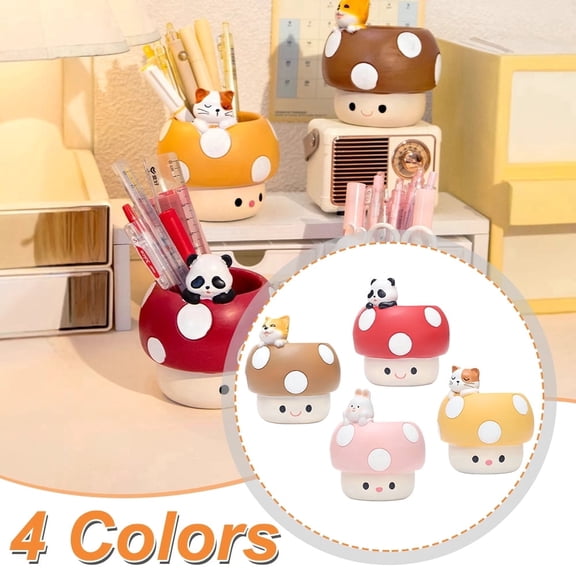 Low-Maintenance Cartoon Face Mushroom Swing Planter Pot with Wooden Holder, Lightweight Resin Ceramic Flower Pot for Indoor Outdoor Plants, Decorative Garden Decor