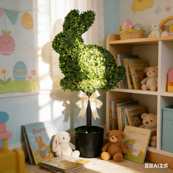 Low-Maintenance Real-Touch Lifelike Easter Bunny Egg Topiary Tree - Simulated Yew for Home Tabletop & Holiday Decor, Indoor Outdoor Home Porch Decor & Year of the Horse Necessity, 4.7*29.5in, C