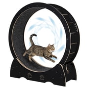 Low Noise Wooden Cat Exercise Wheel, Indoor Cat Running Treadmill with Removable Carpeted Catwalk, Natural Wood Finish