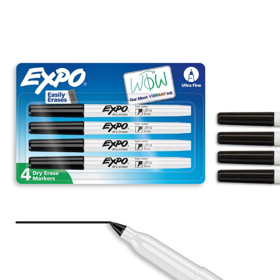 EXPO Low-Odor Dry Erase Markers, Ultra-Fine Tip, Black, 4 Count