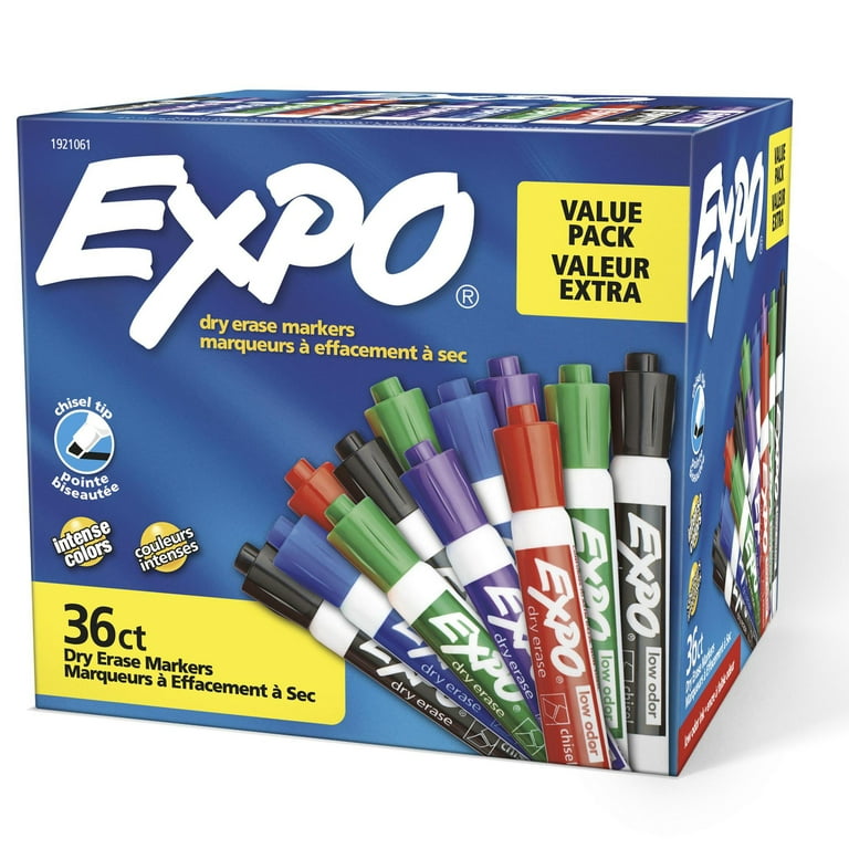 Low-Odor Dry-Erase Marker Value Pack, Broad Chisel Tip, Assorted Colors, 36/Box