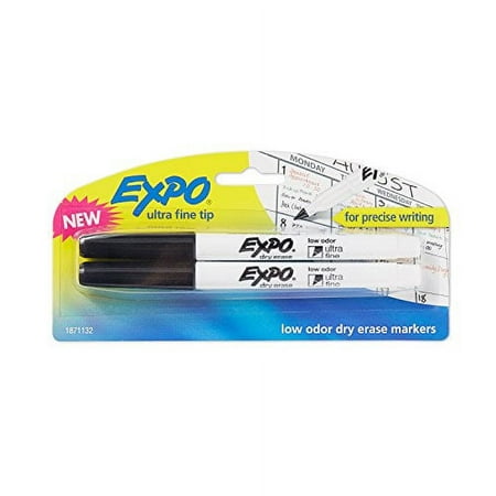 EXPO Low-Odor Dry Erase Markers Ultra Fine Tip Black 2-Count