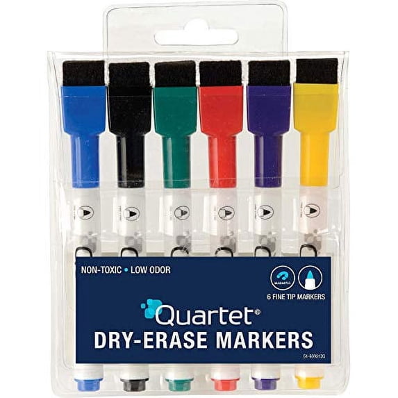Quartet Dry Erase Markers, Whiteboard Markers, Fine Point, Mini, Magnetic, ReWritables, Classic Colors, 6 Pack (51-659312Q)
