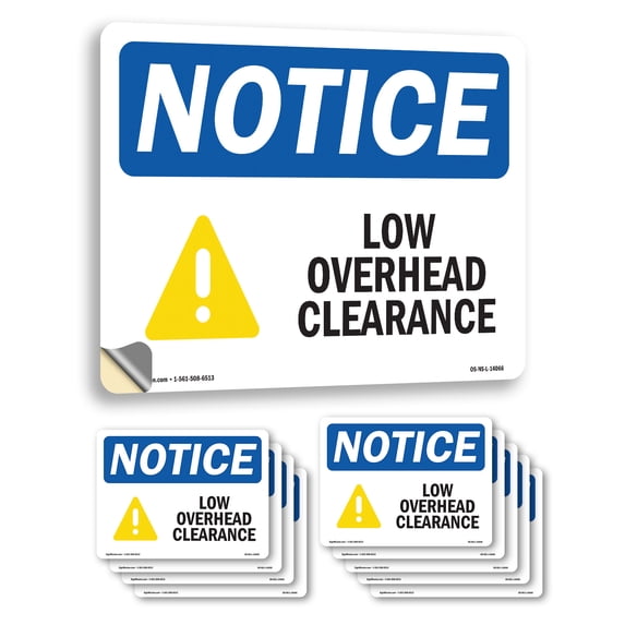 Low Overhead Clearance With Symbol OSHA Notice Vinyl Decal Label 7 Inch ...