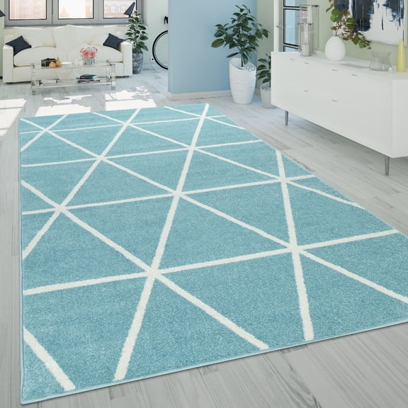 Low-Pile Area Rug with Modern Geometric Pattern & Pastel Colors in Blue - 6'7" x 9'2" (6'x9')