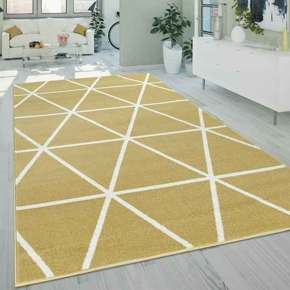 Low-Pile Area Rug with Modern Geometric Pattern & Pastel Colors in Yellow - 5'3" x 7'3" (5'x7')