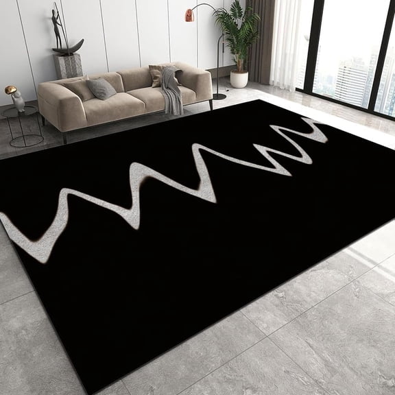 Low Pile Washable Living Room Area Rug, Black and White Pattern Minimalist Art Style Design Bedroom Rug, Soft Non-Slip Dining Room Carpet for Kitchen Office Balcony 2x3ft