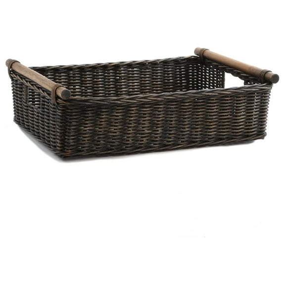 Low Pole Handle Wicker Storage Basket, Extra Large, 21.5 in L x 14.5 in W x 6.5 in H, Antique Walnut Brown