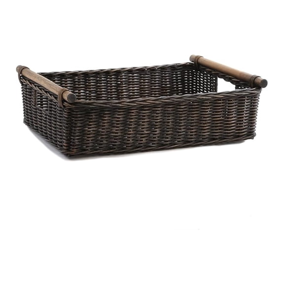 Low Pole Handle Wicker Storage Basket, Large, 19.5 in L x 12.5 in W x 6 in H, Antique Walnut Brown