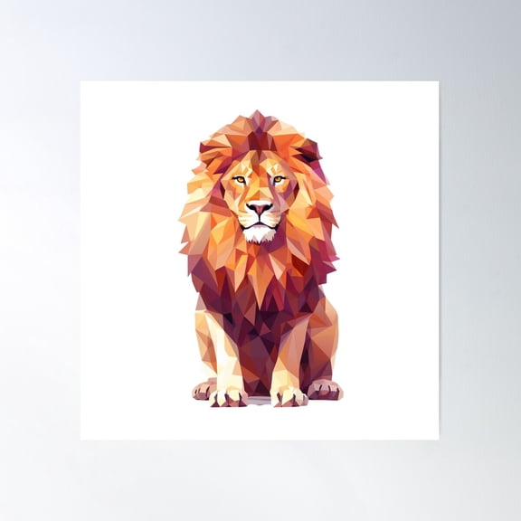 Low Poly Geometric Lion Poster Wall Art, Modern Wall Decor For Living Room Bedroom, 17x17 UNFRAMED